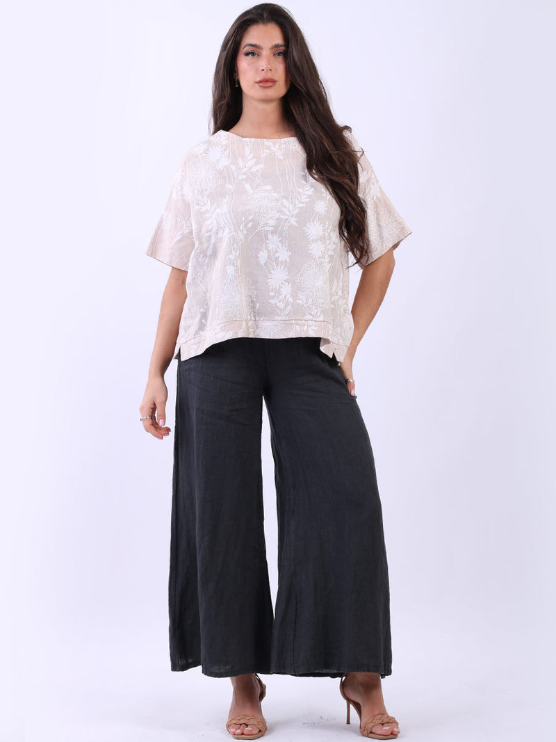 Floral Linen Crop Top Beige