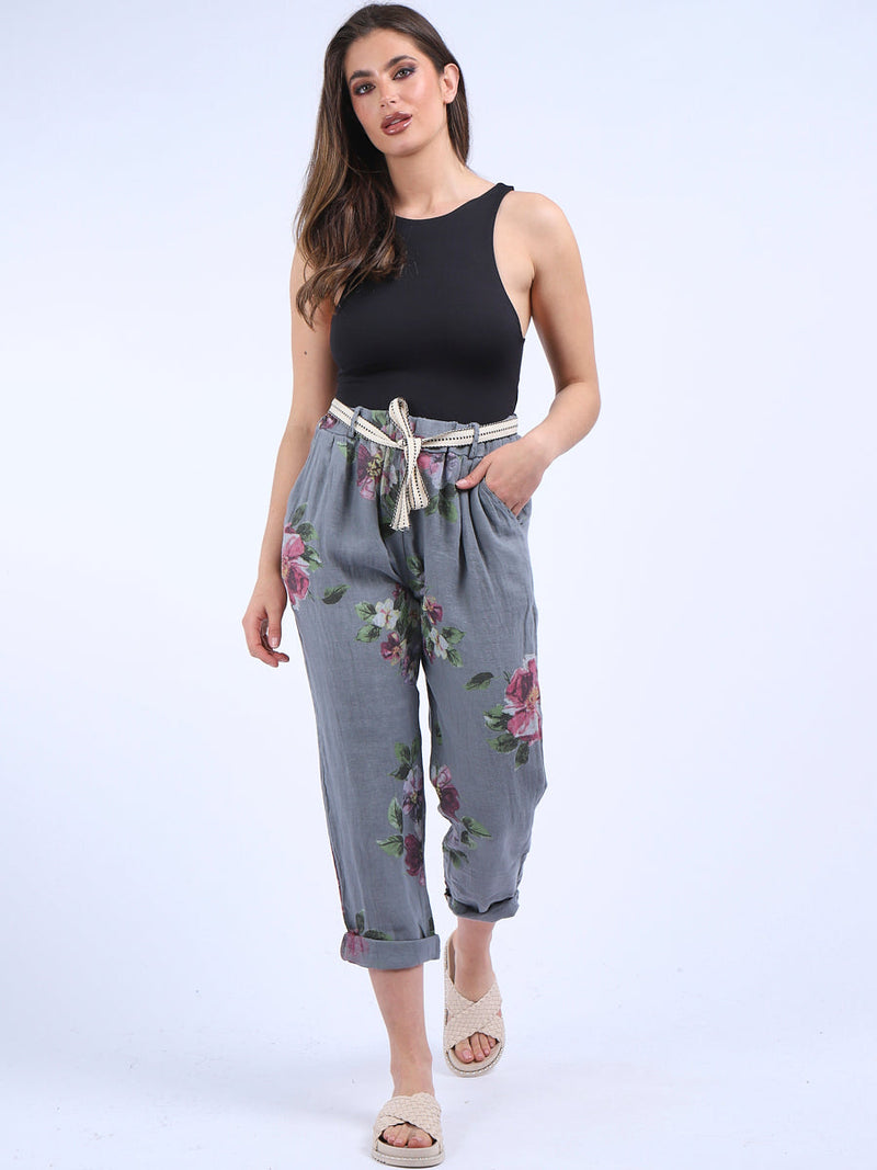 Floral Linen Trouser Denim