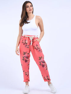 Floral Linen Trouser Coral