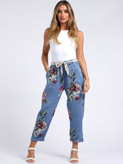 Floral Linen Trouser Denim