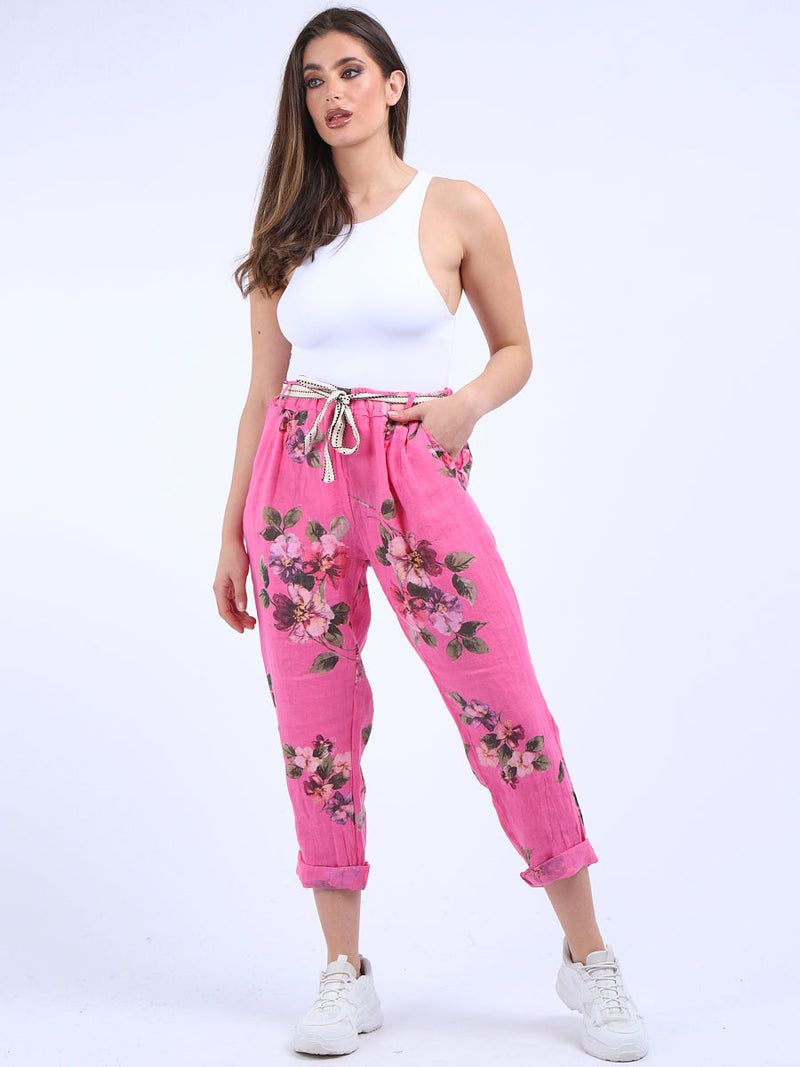 Floral Linen Trouser Fuchsia