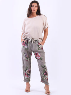 Floral Linen Trouser Mocha