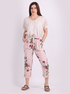 Floral Linen Trouser Pink