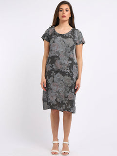 Women Floral Shift Dress Charcoal