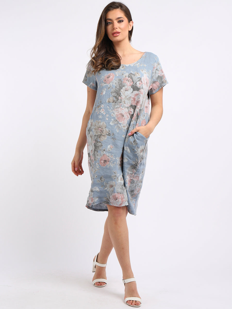 Women Floral Shift Dress Denim