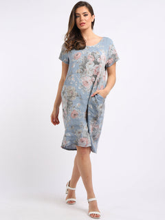 Women Floral Shift Dress Denim
