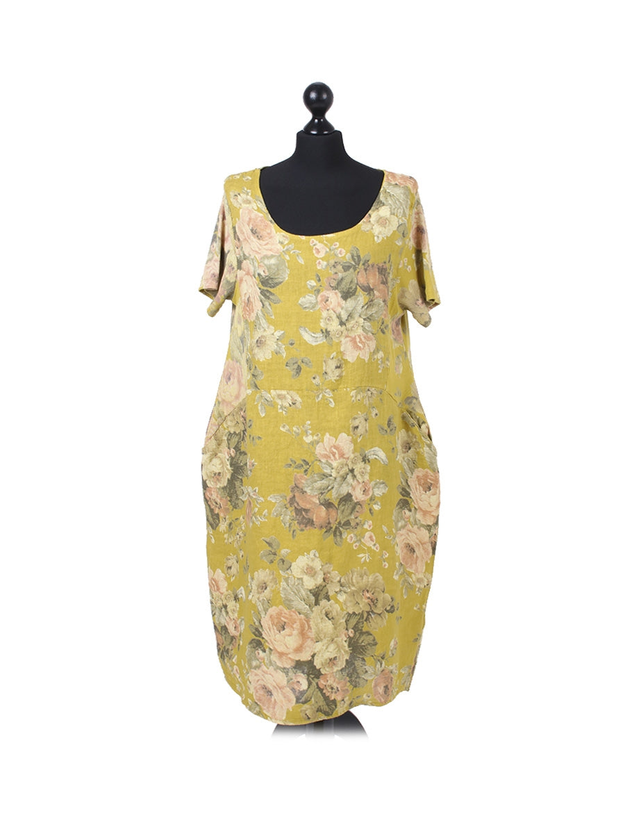 Women Floral Shift Dress Lime Green