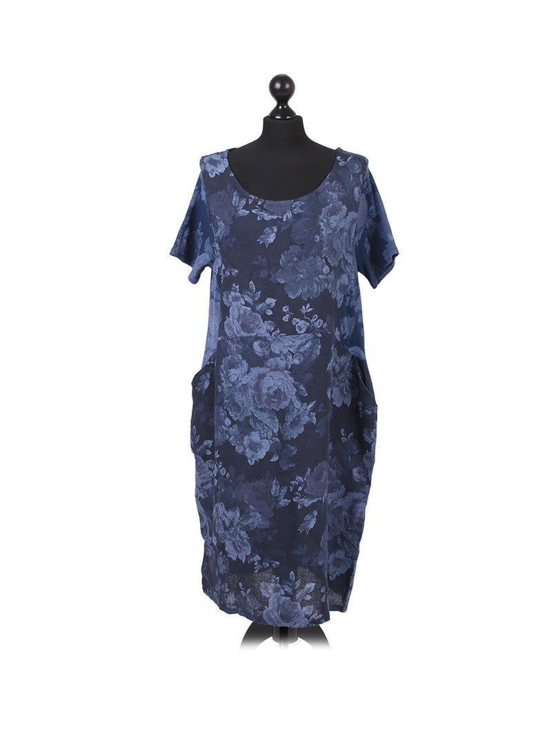 Women Floral Shift Dress Navy