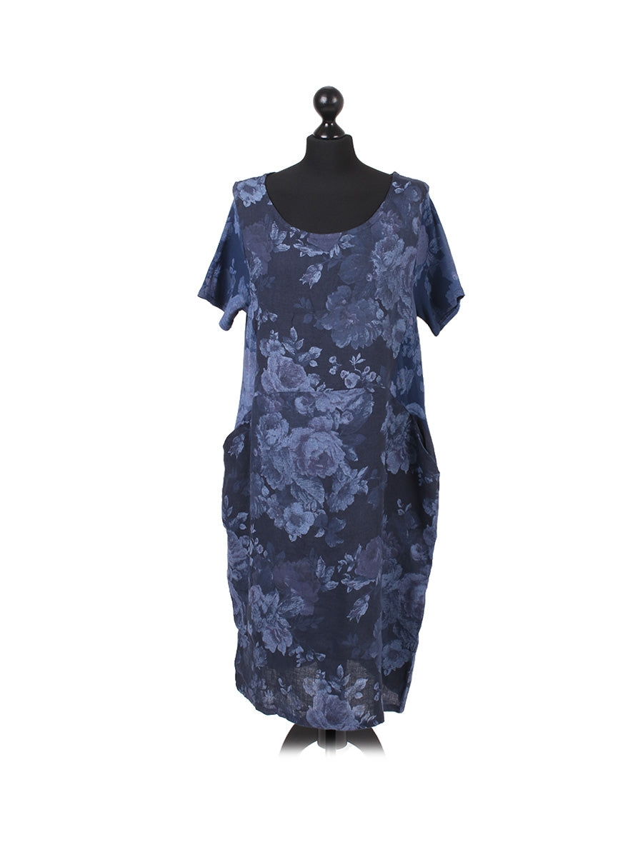 Women Floral Shift Dress Navy