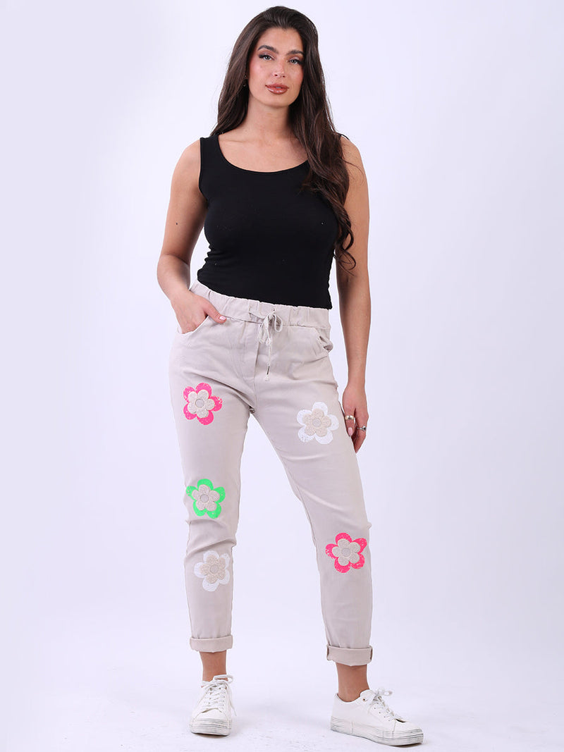 Women Floral Magic Pant Beige