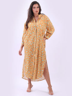Floral Cotton Maxi Dress Mustard