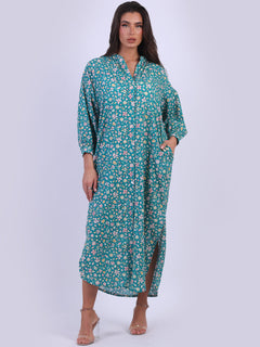 Floral Cotton Maxi Dress Teal