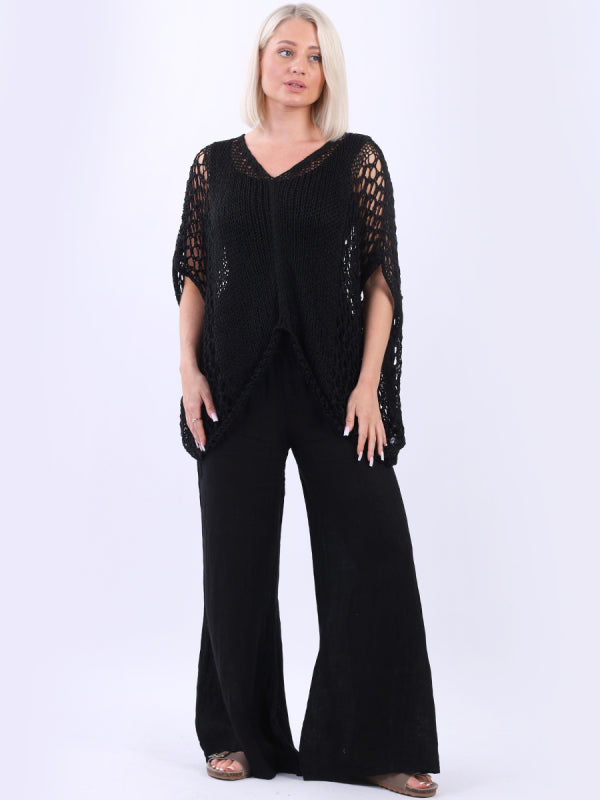 Crochet Knit Beach Top Black