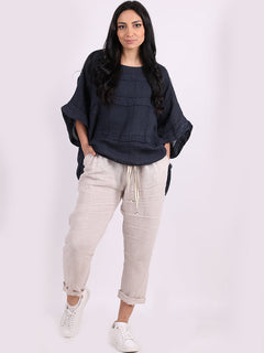 Plus Size Linen Top Navy