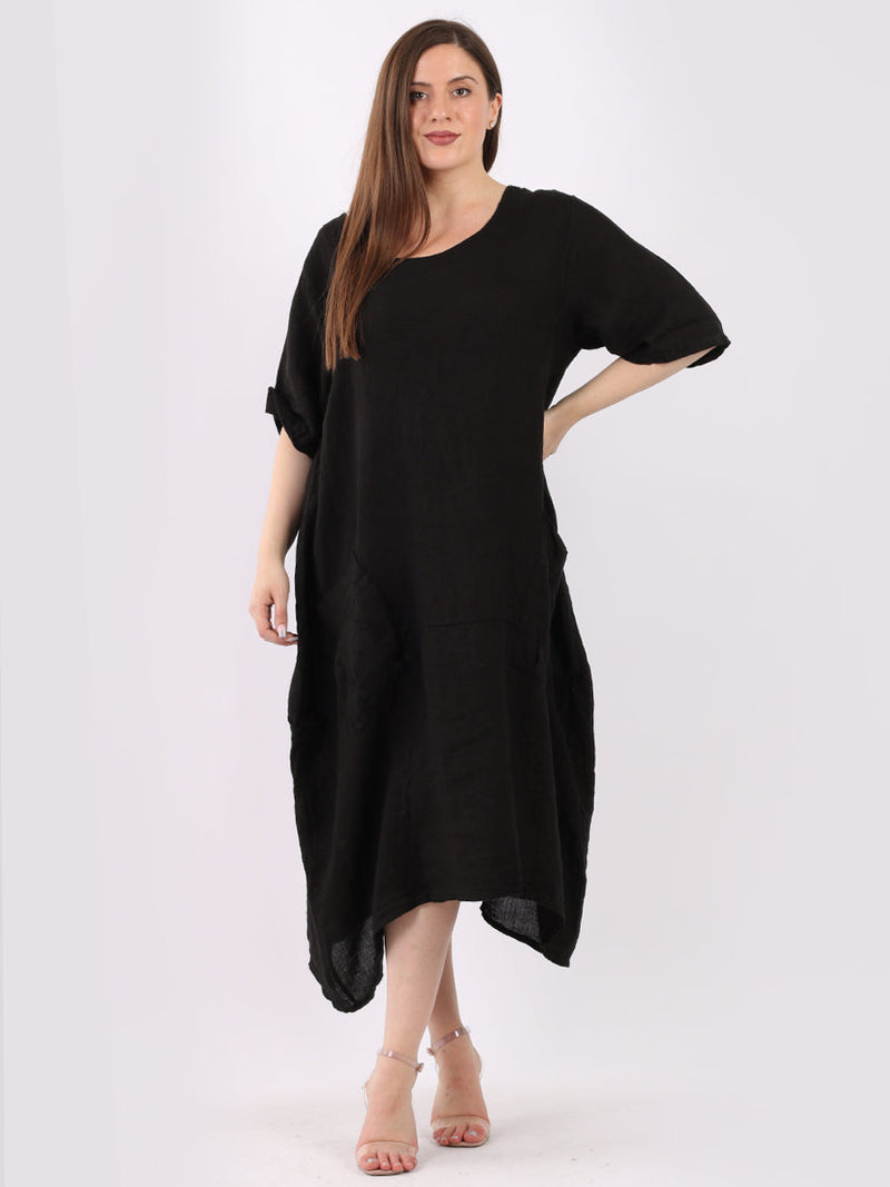 Plain Linen Lagenlook Dress Black