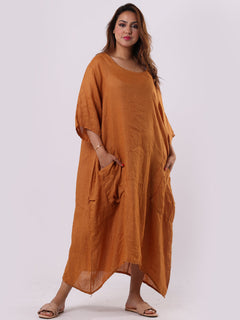 Plain Linen Lagenlook Dress Mustard