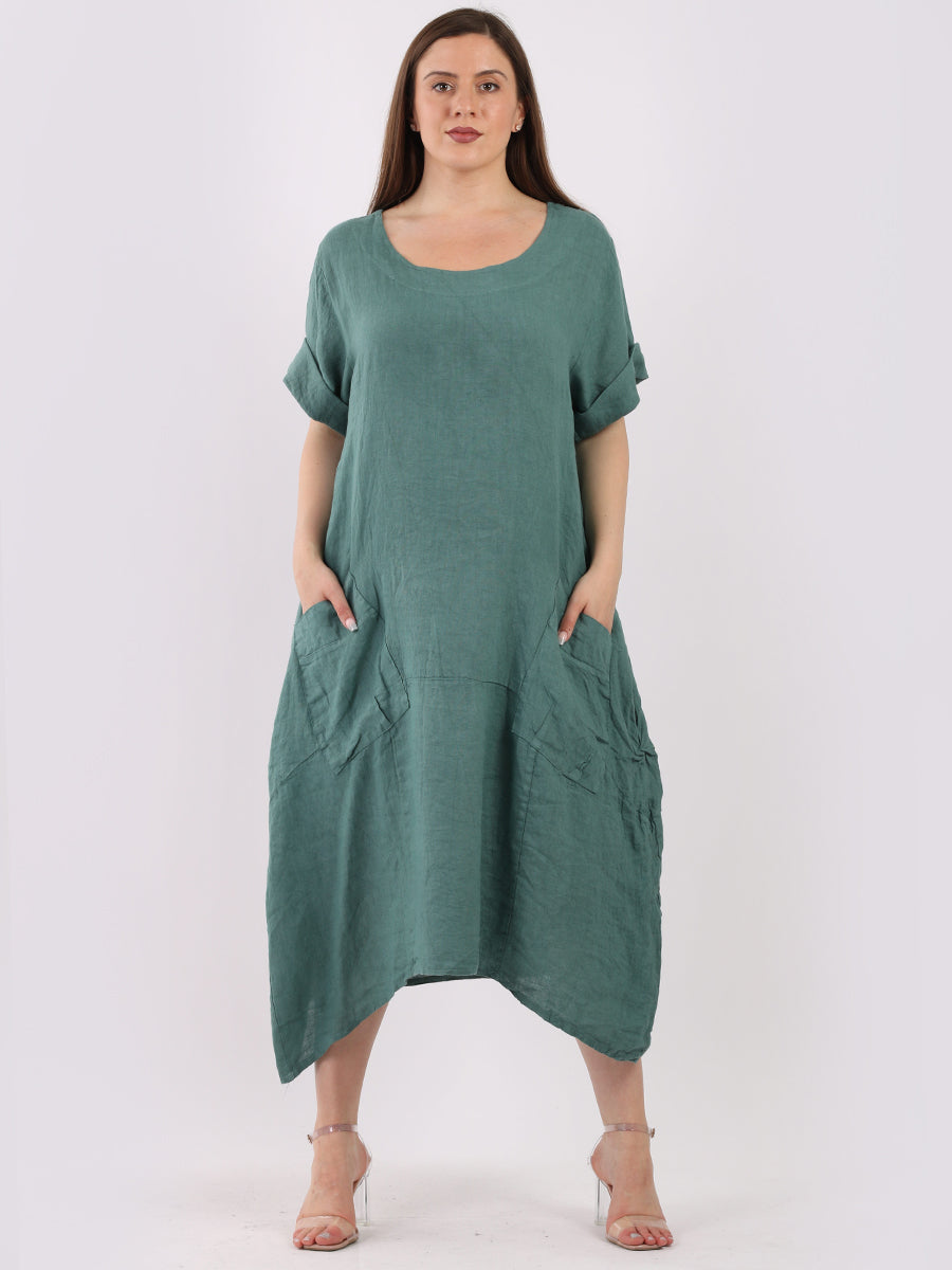 Plain Linen Lagenlook Dress Ocean Blue