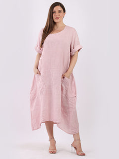Plain Linen Lagenlook Dress Pink