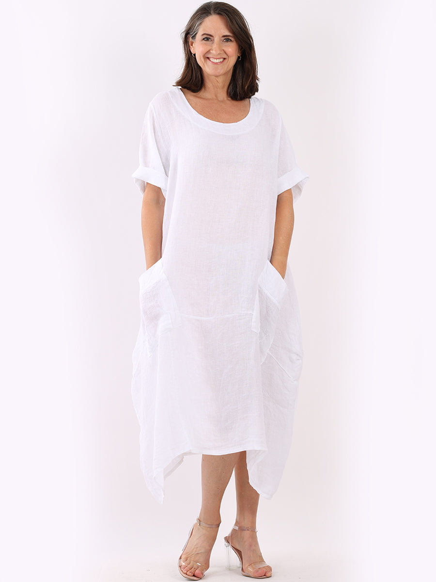 Plain Linen Lagenlook Dress White