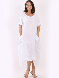 Plain Linen Lagenlook Dress White