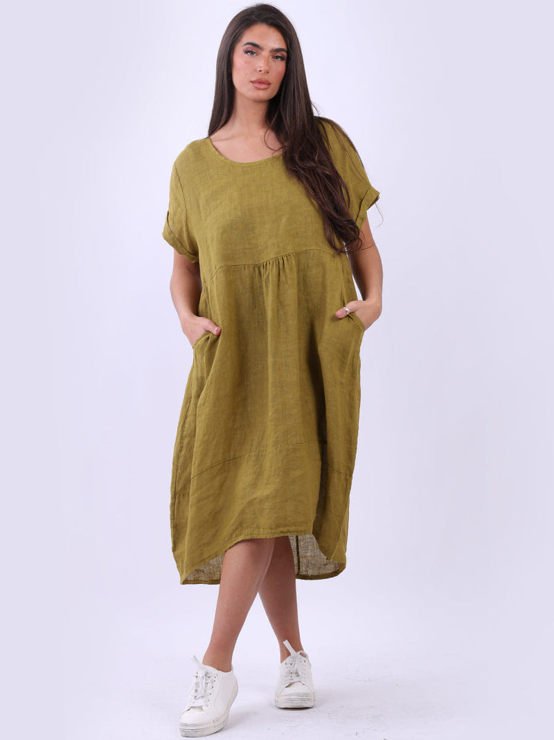 Plain Linen Quirky Dress Lime Green