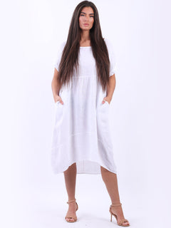 Plain Linen Quirky Dress Off White