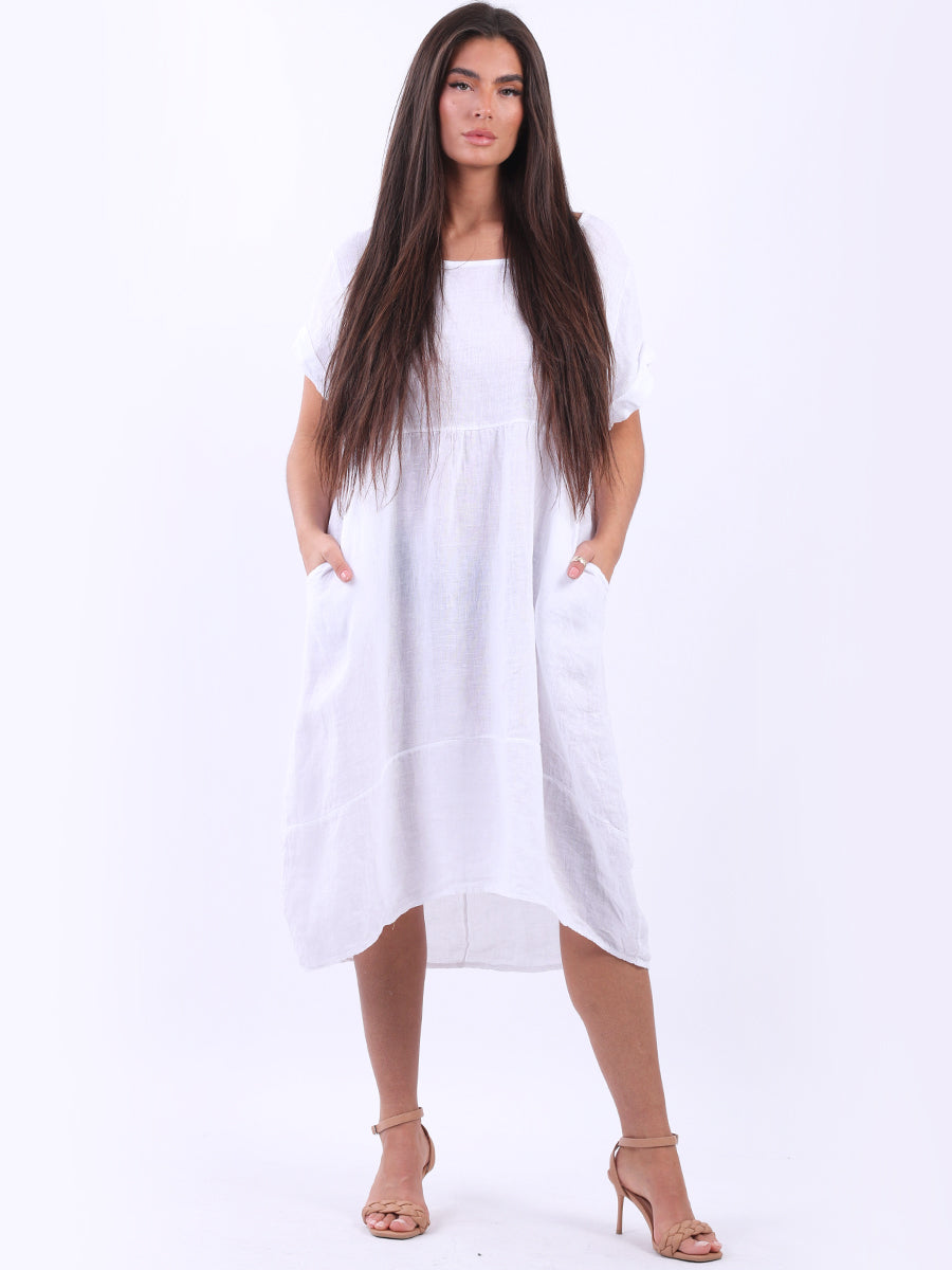 Plain Linen Quirky Dress Off White
