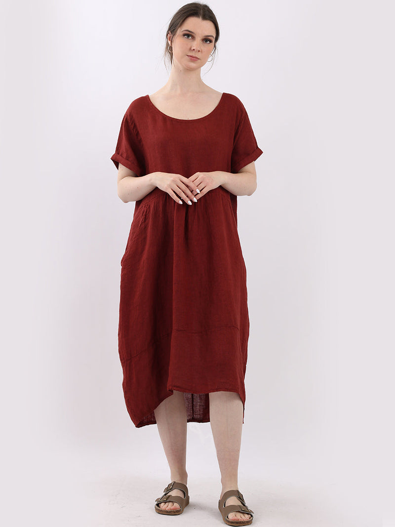 Plain Linen Quirky Dress Rust