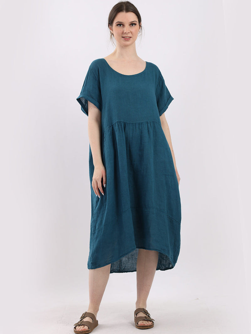 Plain Linen Quirky Dress Teal