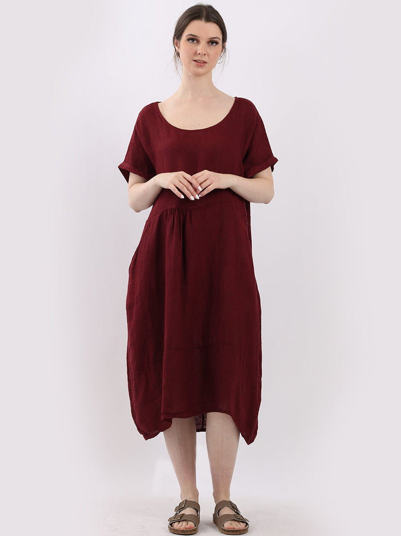 Plain Linen Quirky Dress Wine