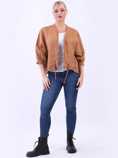 Crop Linen Jacket Camel