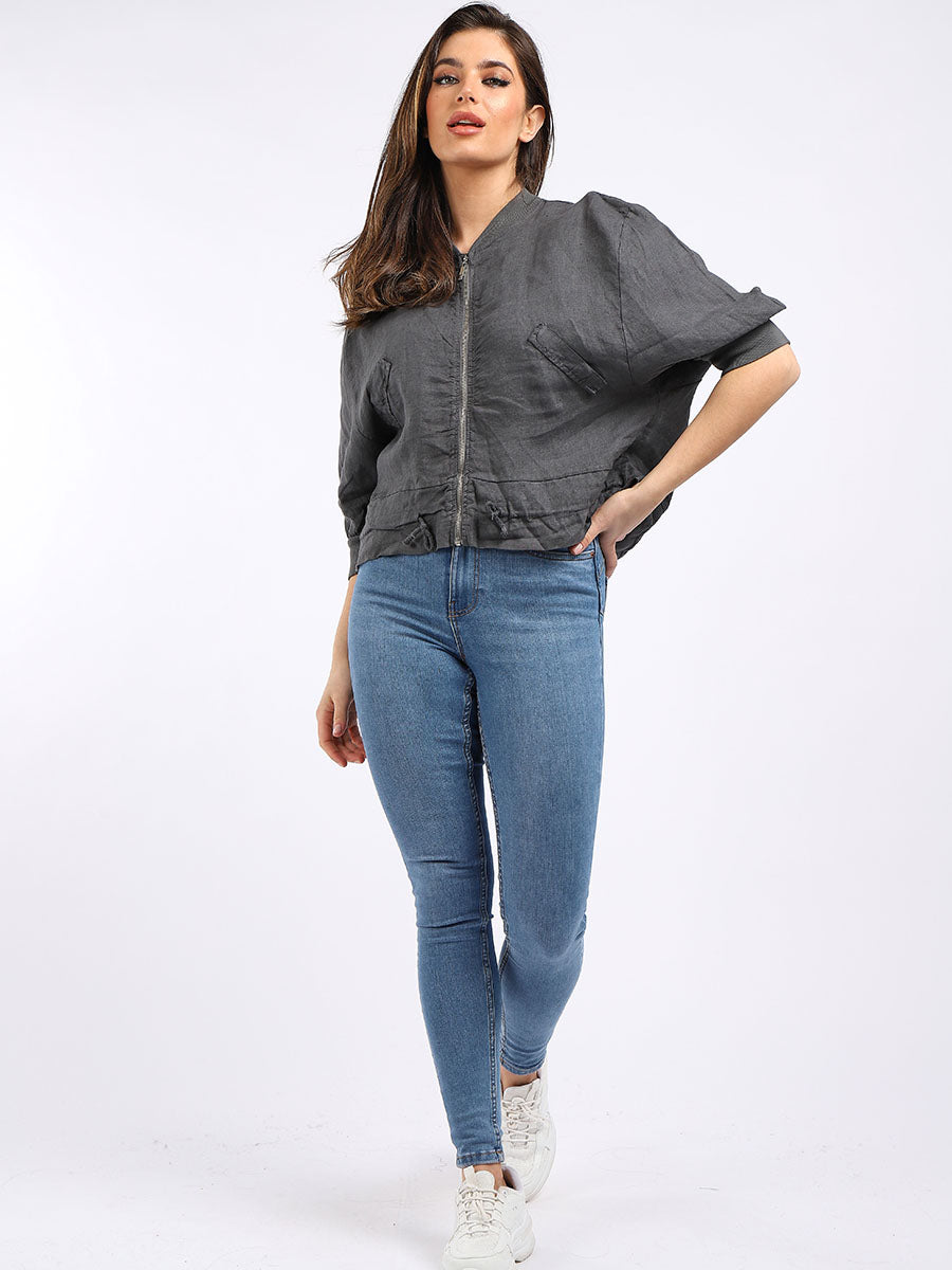Crop Linen Jacket Charcoal
