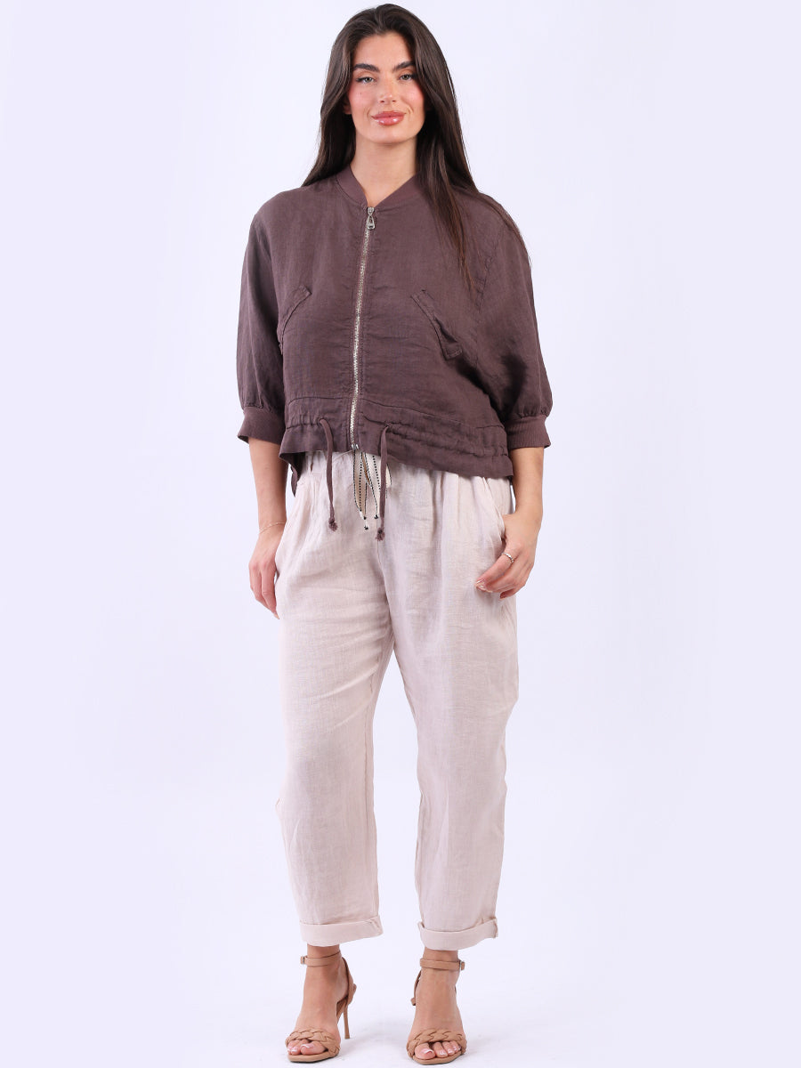 Crop Linen Jacket Chocolate