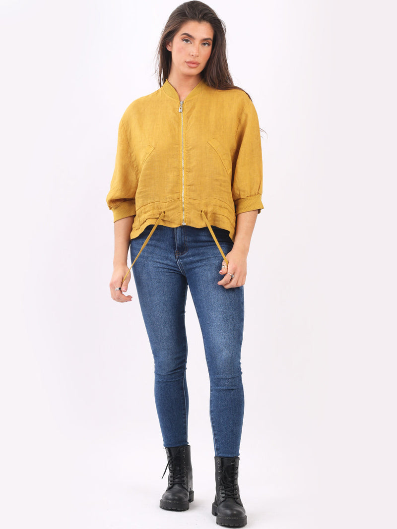 Crop Linen Jacket Mustard