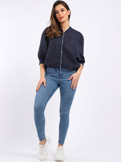 Crop Linen Jacket Navy