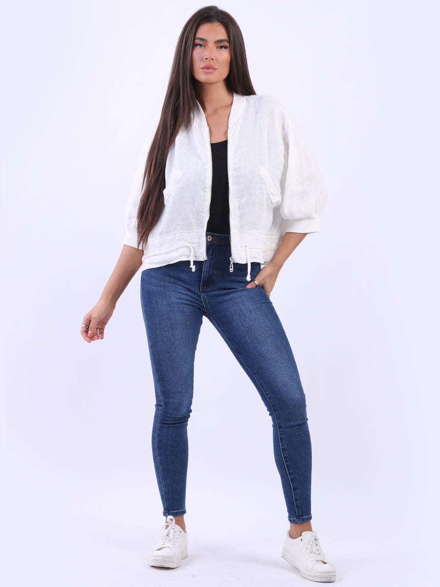 Crop Linen Jacket Off White