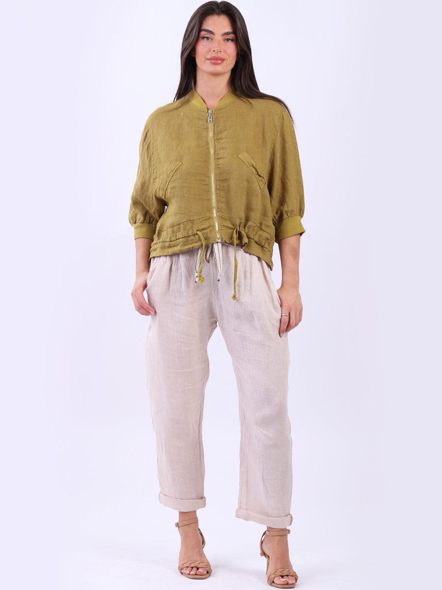 Crop Linen Jacket Olive