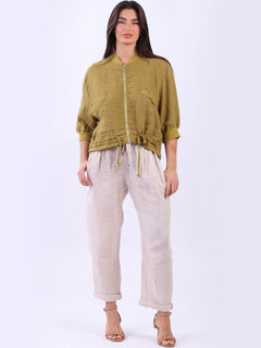 Crop Linen Jacket Olive