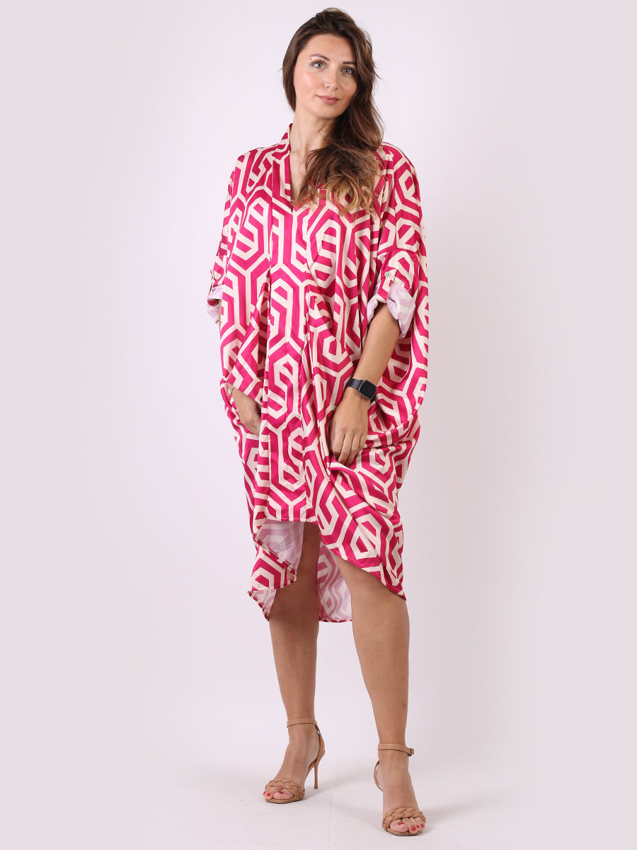 Women Drape Midi Dress Fuchsia