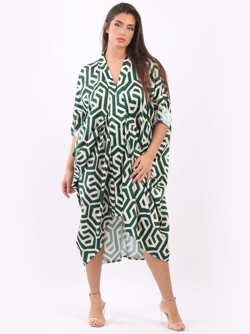 Women Drape Midi Dress Green