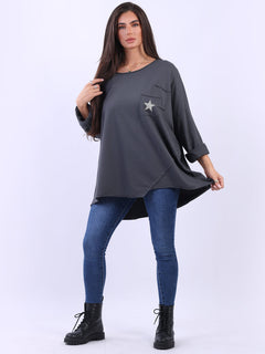 Lagenlook Cotton Tunic Top Charcoal