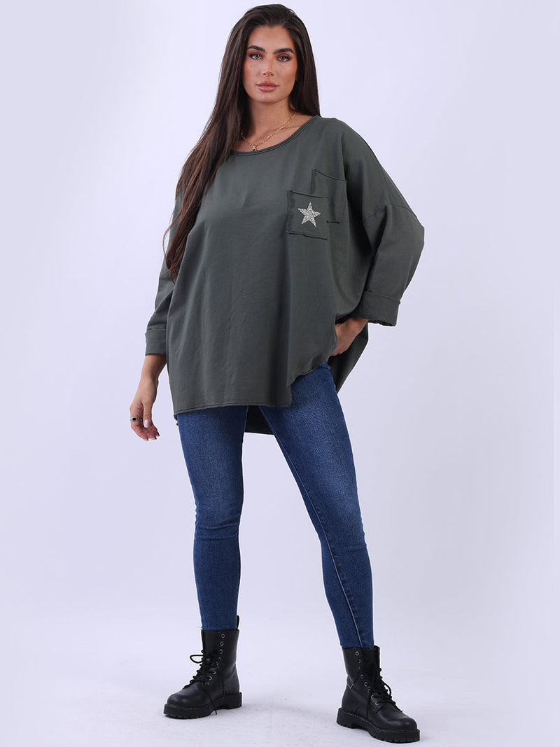 Lagenlook Cotton Tunic Top Khaki