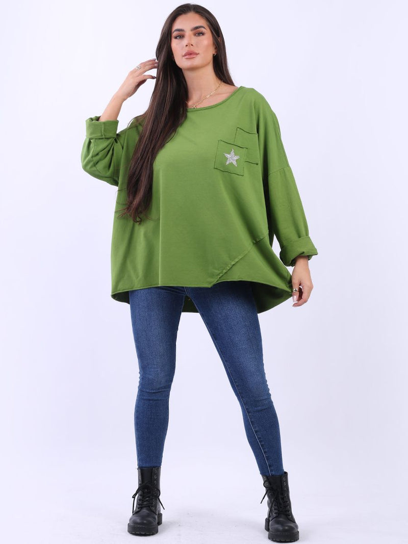 Lagenlook Cotton Tunic Top Lime Green