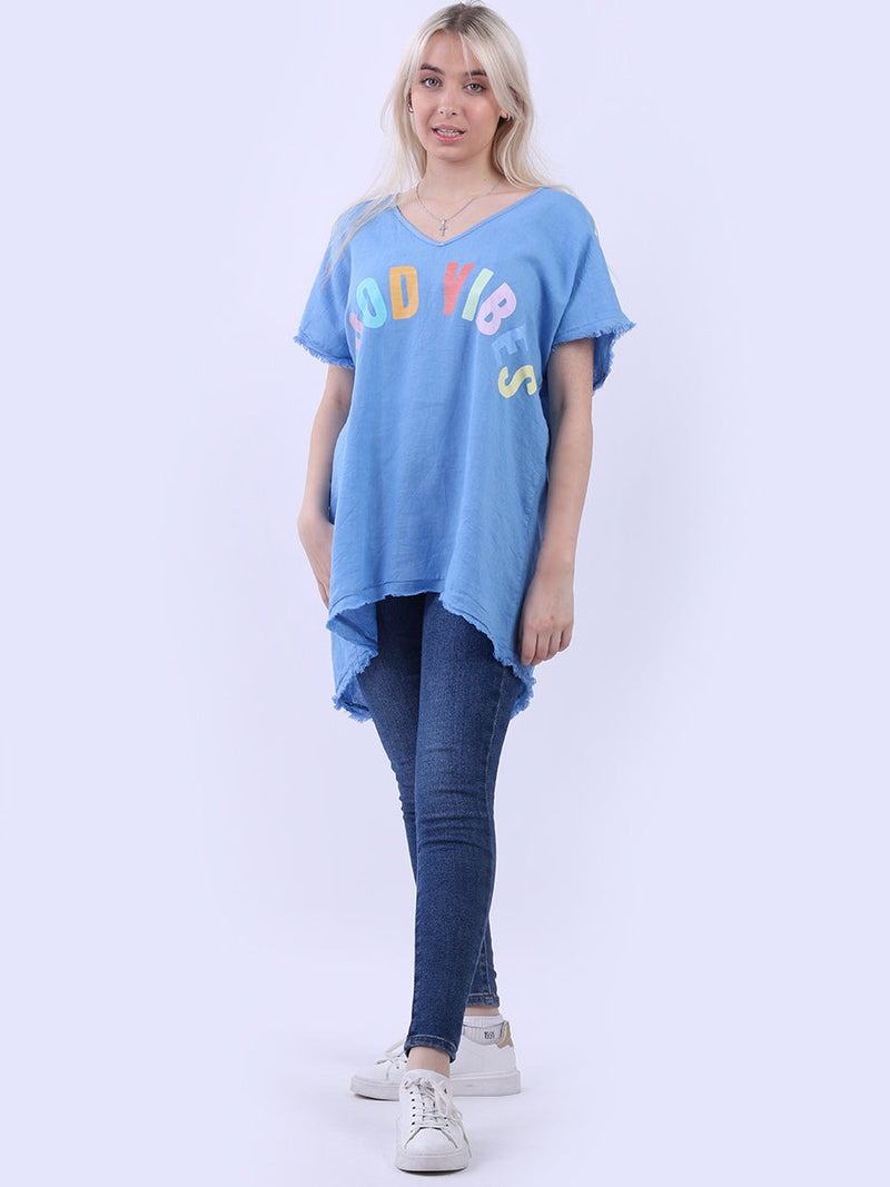 V-Neck Cotton Lagenlook T-Shirt denim