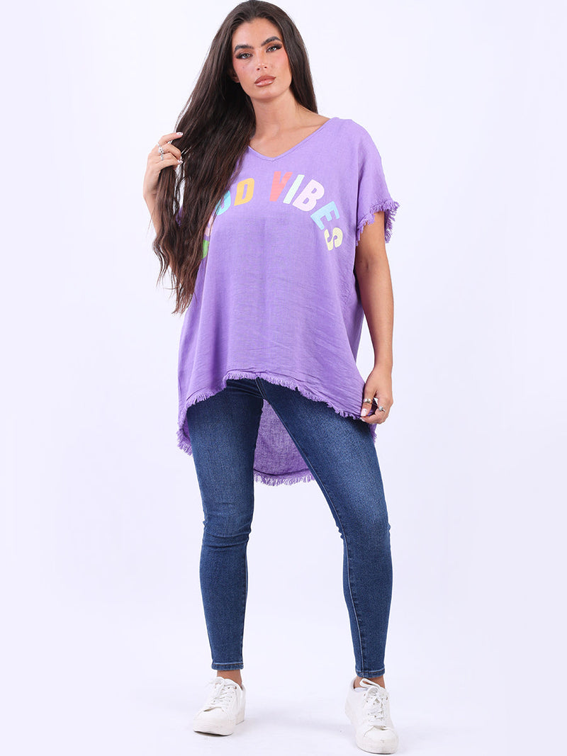 V-Neck Cotton Lagenlook T-Shirt Lilac