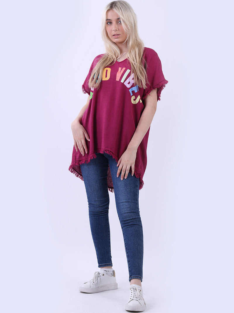 V-Neck Cotton Lagenlook T-Shirt Wine
