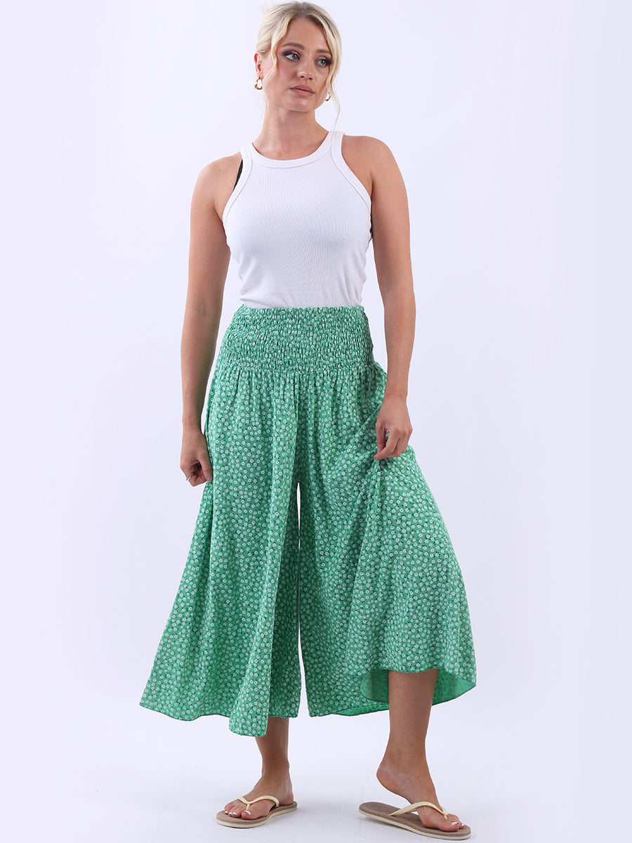 Wide Leg Floral Pant Green