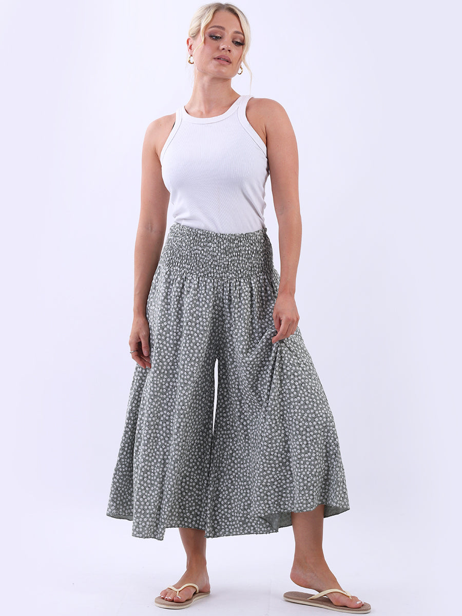 Wide Leg Floral Pant Khaki