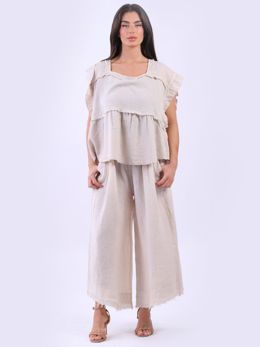 Hop Sack Linen Crop Boxy Top Beige