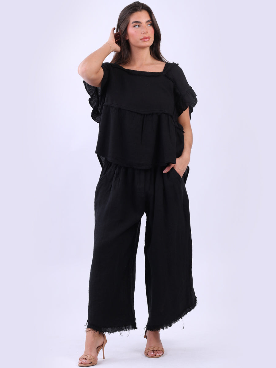 Hop Sack Linen Crop Boxy Top Black
